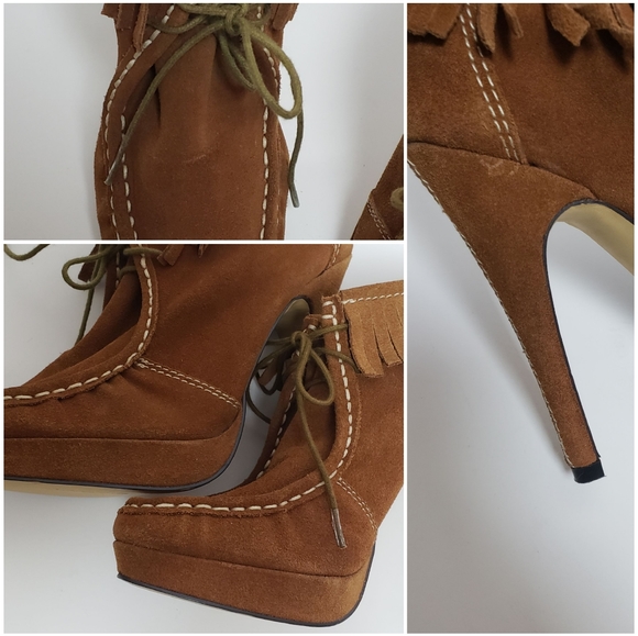 Charles David Suede Fringe Stiletto Heel Booties - Picture 5 of 8